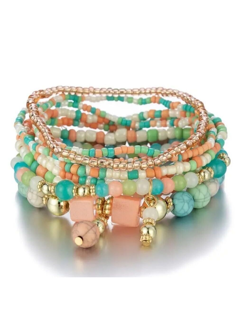 Stackable Bead Bracelets Ladies Stretch Multilayer Bracelet Set - Multicolor - Picture 6 of 8